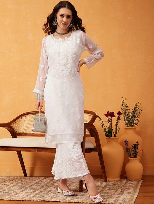 women chikankari long sleeve kurta palazzo set - 21978552 - Standard Image - 0