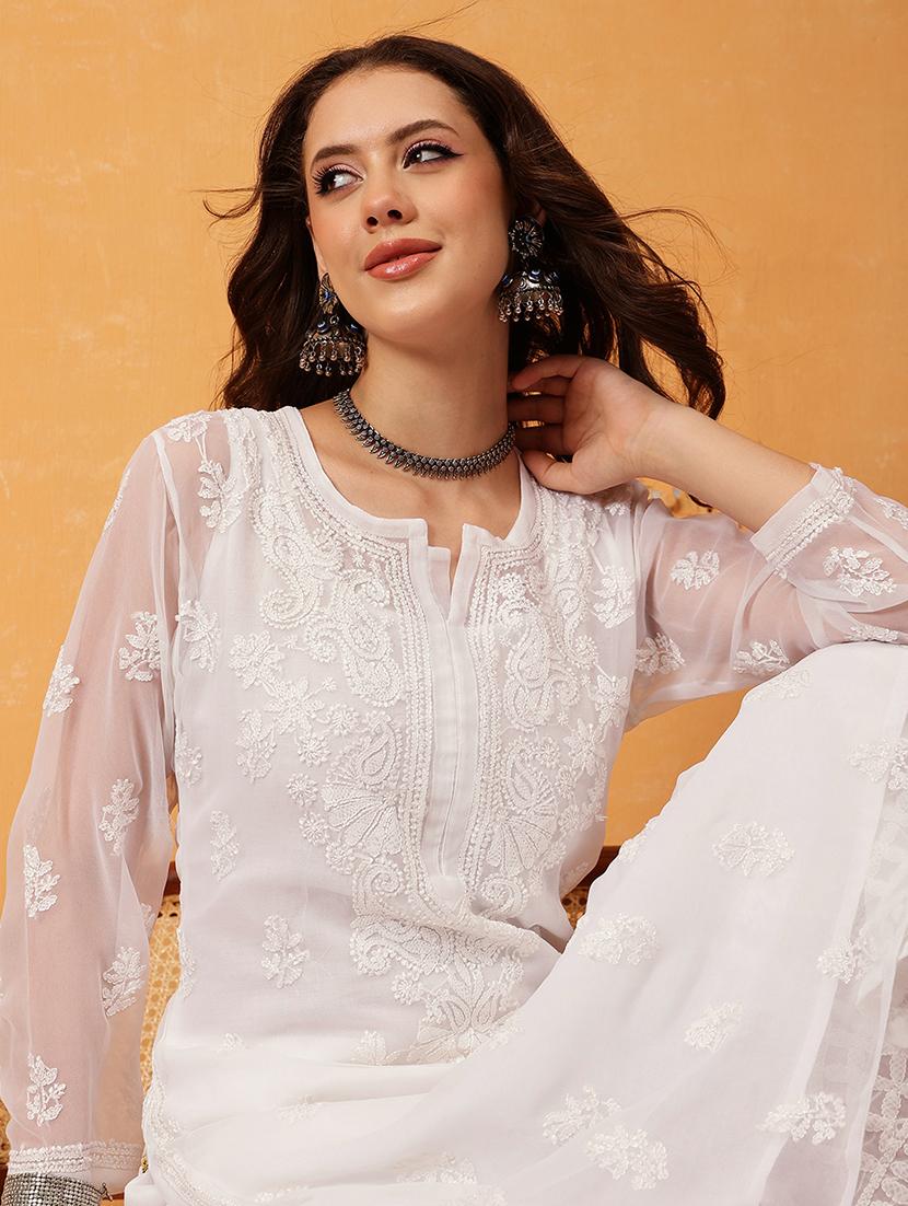women chikankari long sleeve kurta palazzo set - 21978552 - Standard Image - 5