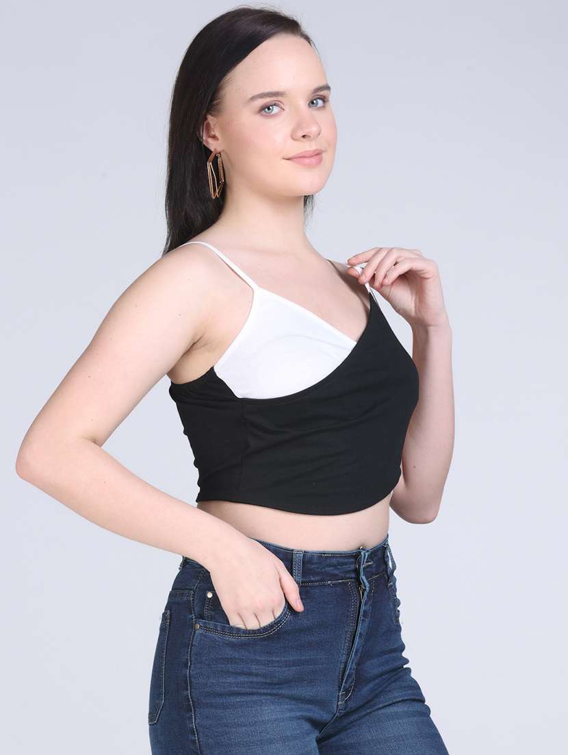 color block shoulder strap crop camisole top - 21978569 -  Standard Image - 3