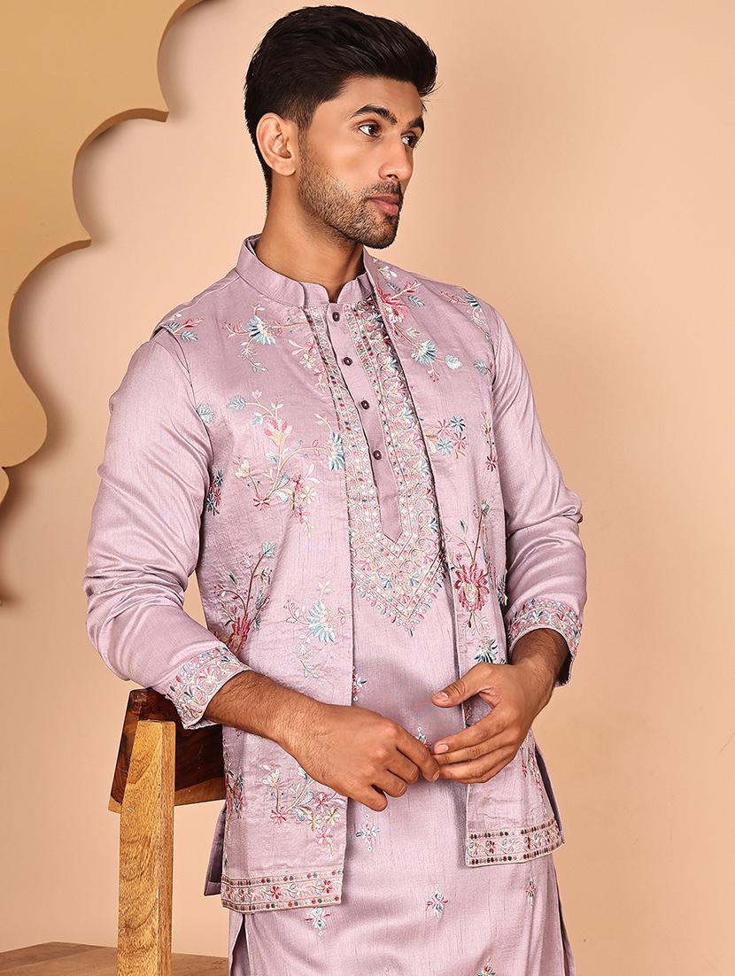 men mandarin neck kurta pyjama with jacket ethnic wear set - 21978575 - Standard Image - 3