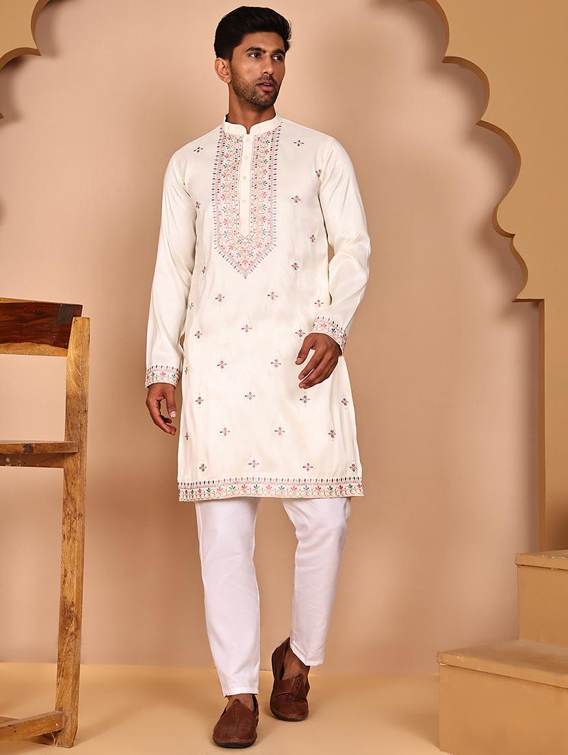 men mandarin neck kurta pyjama with jacket ethnic wear set - 21978576 - Standard Image - 3