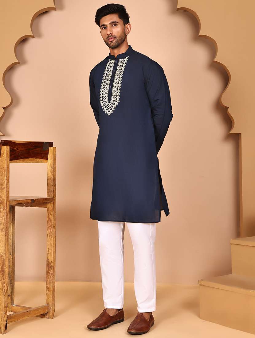 men mandarin neck kurta pyjama with jacket ethnic wear set - 21978581 -  Standard Image - 3