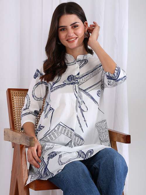 women printed three quarter sleeve a-line kurti - 21978602 - Standard Image - 0