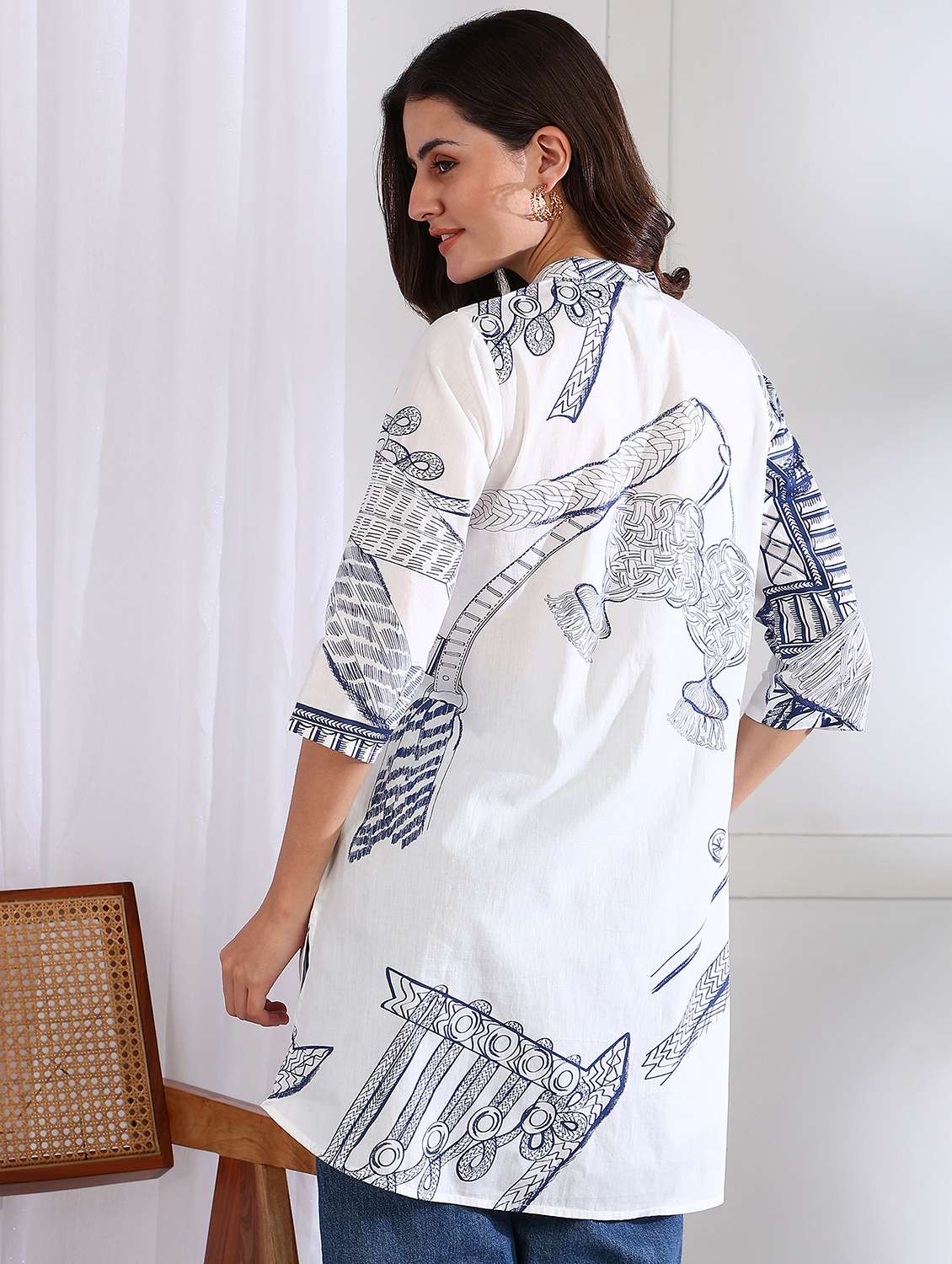 women printed three quarter sleeve a-line kurti - 21978602 - Standard Image - 3