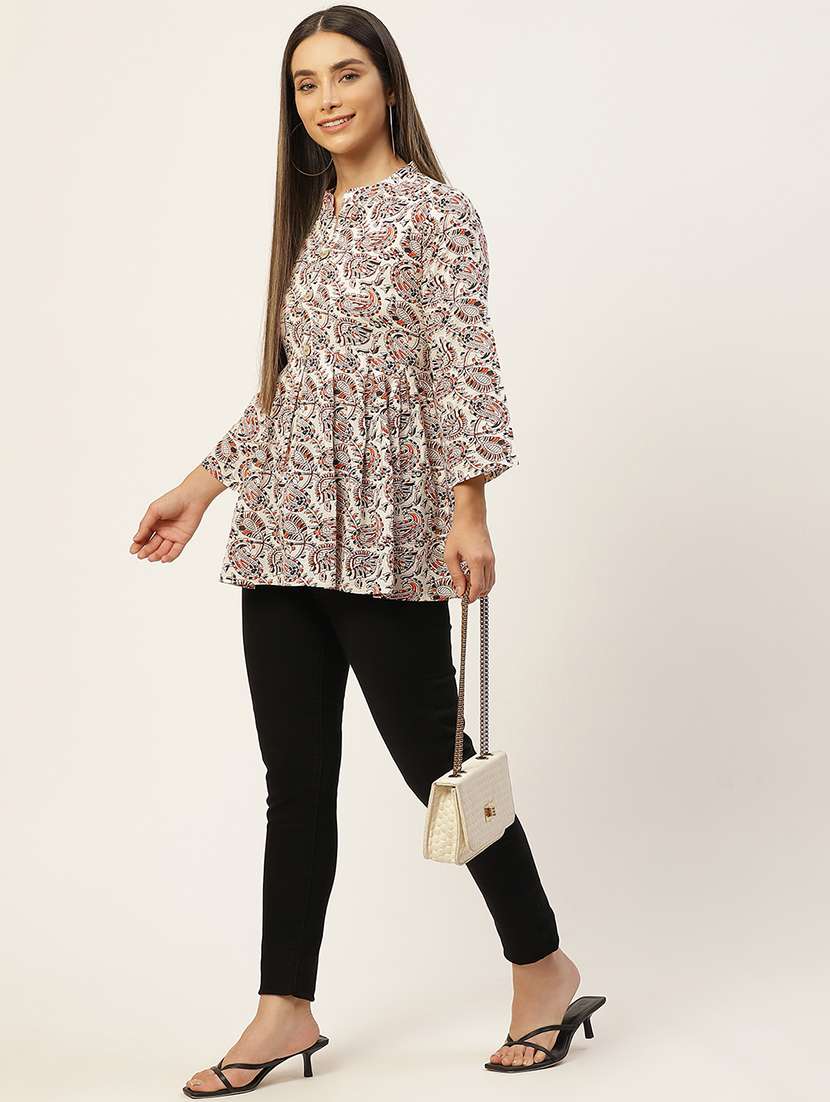 women three quarter sleeve flared kurti - 21978606 - Standard Image - 3