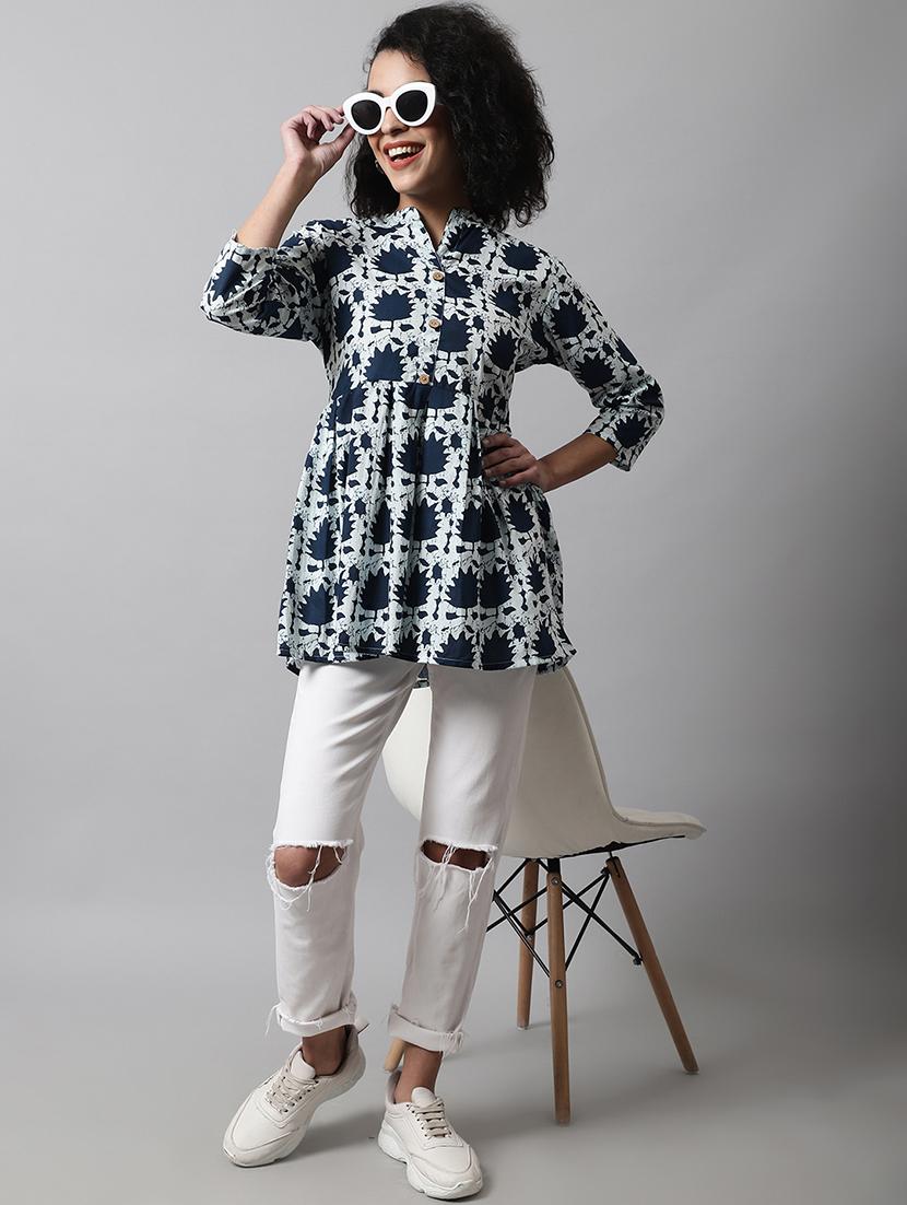 women three quarter sleeve flared kurti - 21978608 - Standard Image - 5
