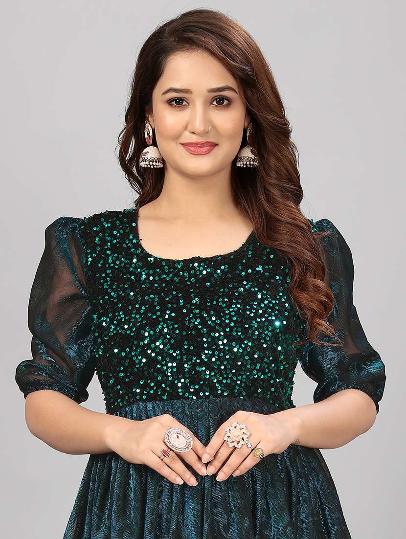 women floral sequenced work semi stitched flared gown - 21978615 -  Standard Image - 3