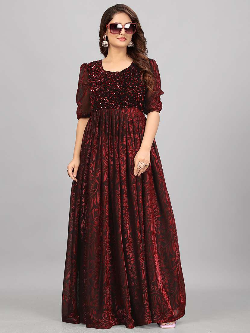 women floral sequenced work semi stitched flared gown