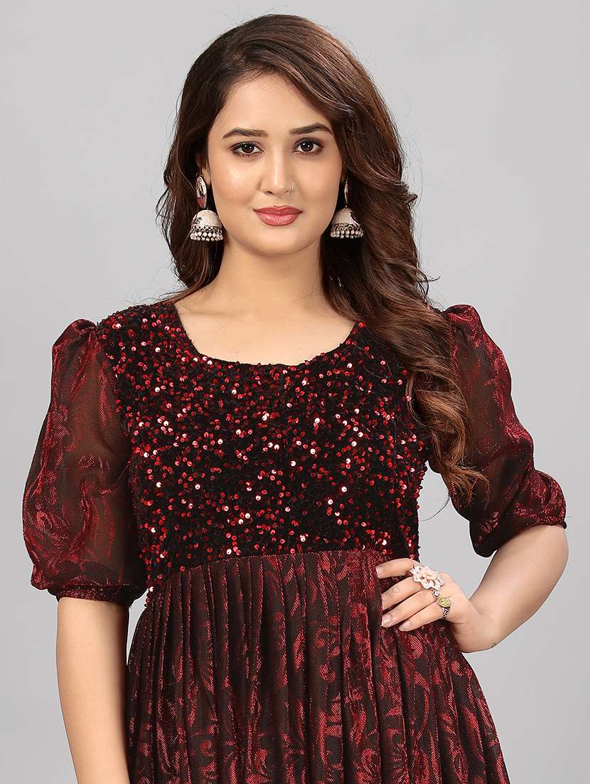 women floral sequenced work semi stitched flared gown - 21978616 -  Standard Image - 3