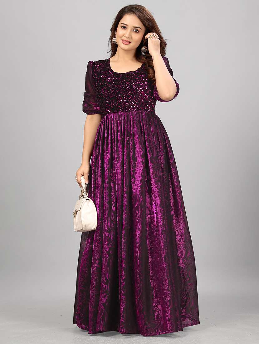 women floral sequenced work semi stitched flared gown