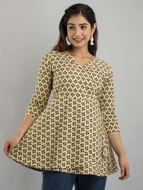 women printed three quarter sleeve angrakha kurti - 21978620 -  Standard Image - 0