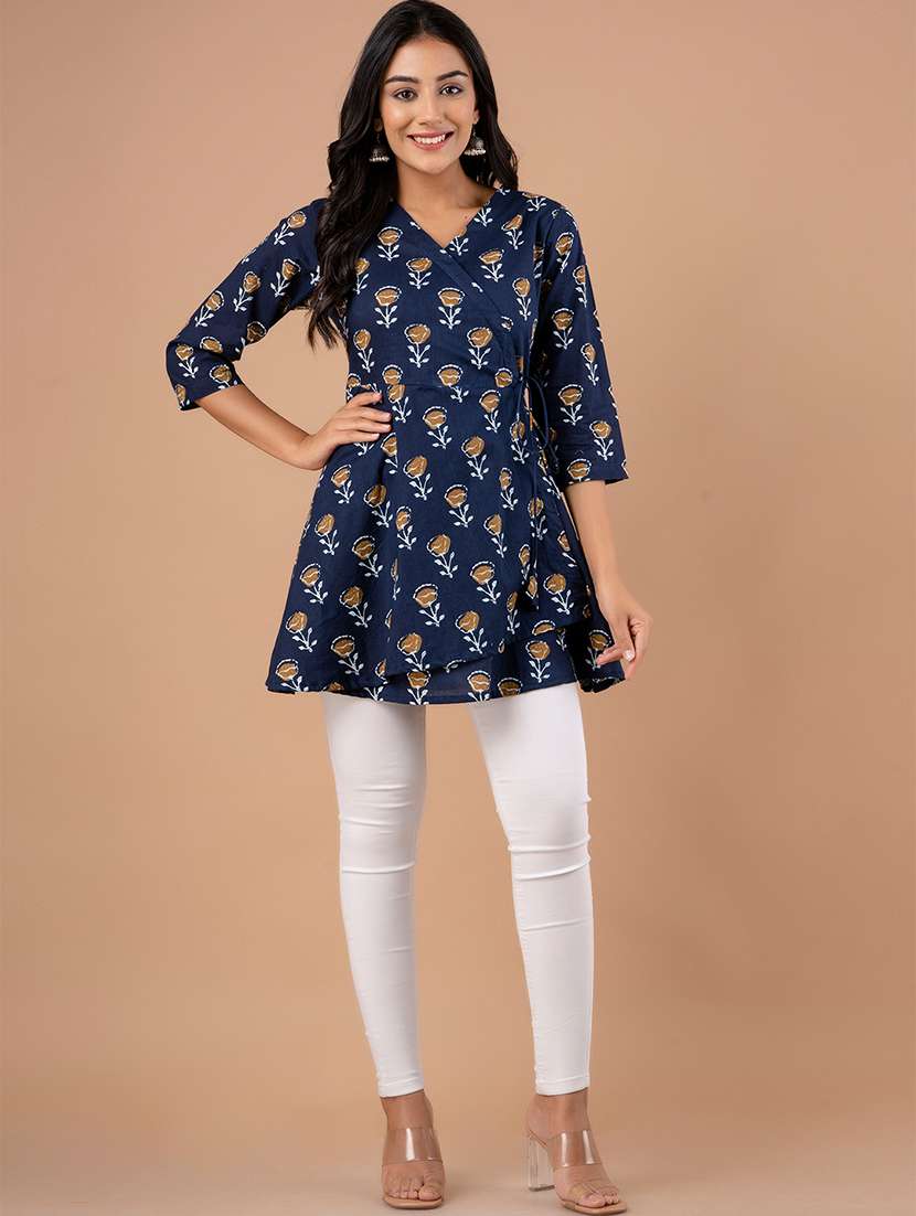 women printed three quarter sleeve angrakha kurti - 21978622 -  Standard Image - 5