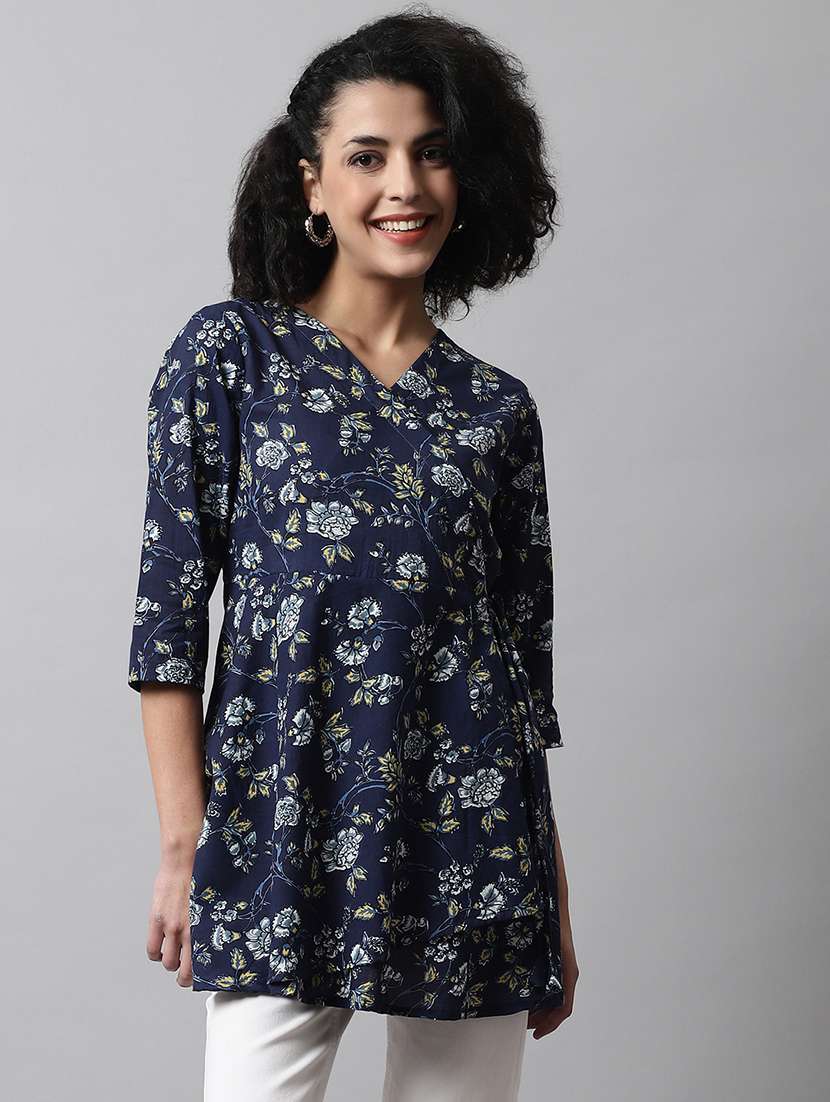 women printed three quarter sleeve angrakha kurti - 21978624 - Zoom Image - 0