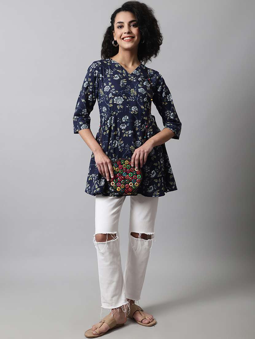 women printed three quarter sleeve angrakha kurti - 21978624 - Standard Image - 5