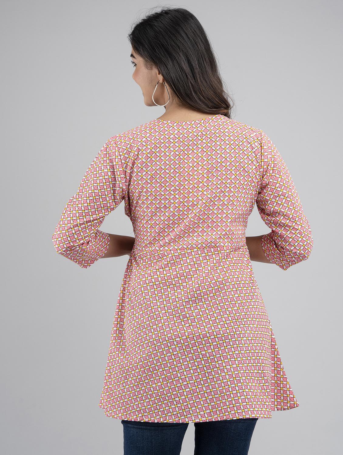 women printed three quarter sleeve angrakha kurti - 21978625 - Standard Image - 3
