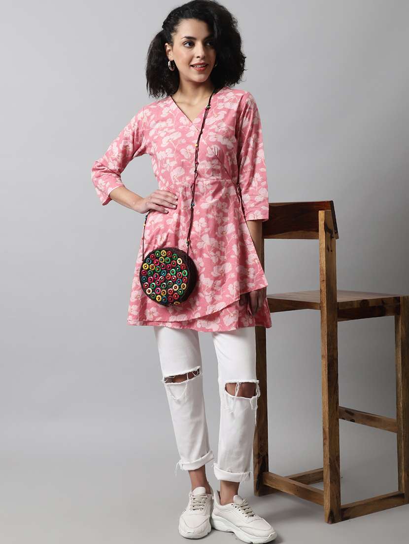 women printed three quarter sleeve angrakha kurti - 21978626 - Standard Image - 5