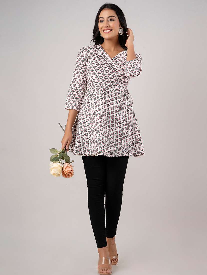 women printed three quarter sleeve angrakha kurti - 21978628 - Standard Image - 3