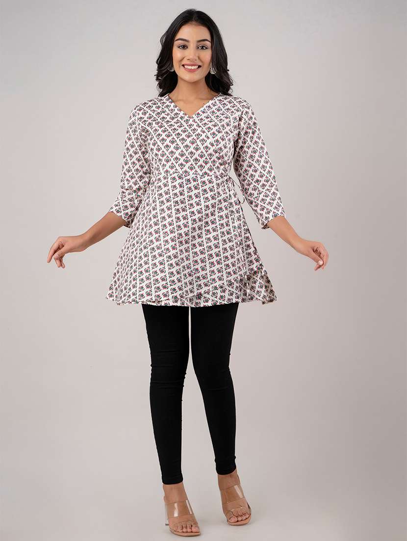 women printed three quarter sleeve angrakha kurti - 21978628 - Standard Image - 5