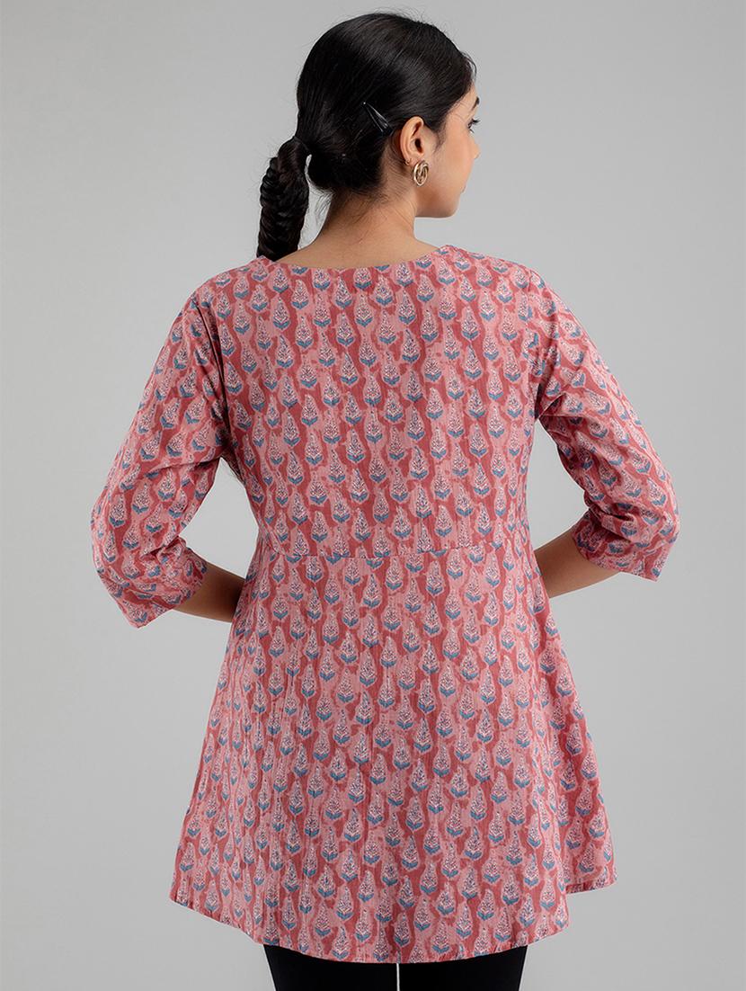 women printed three quarter sleeve angrakha kurti - 21978630 - Standard Image - 3