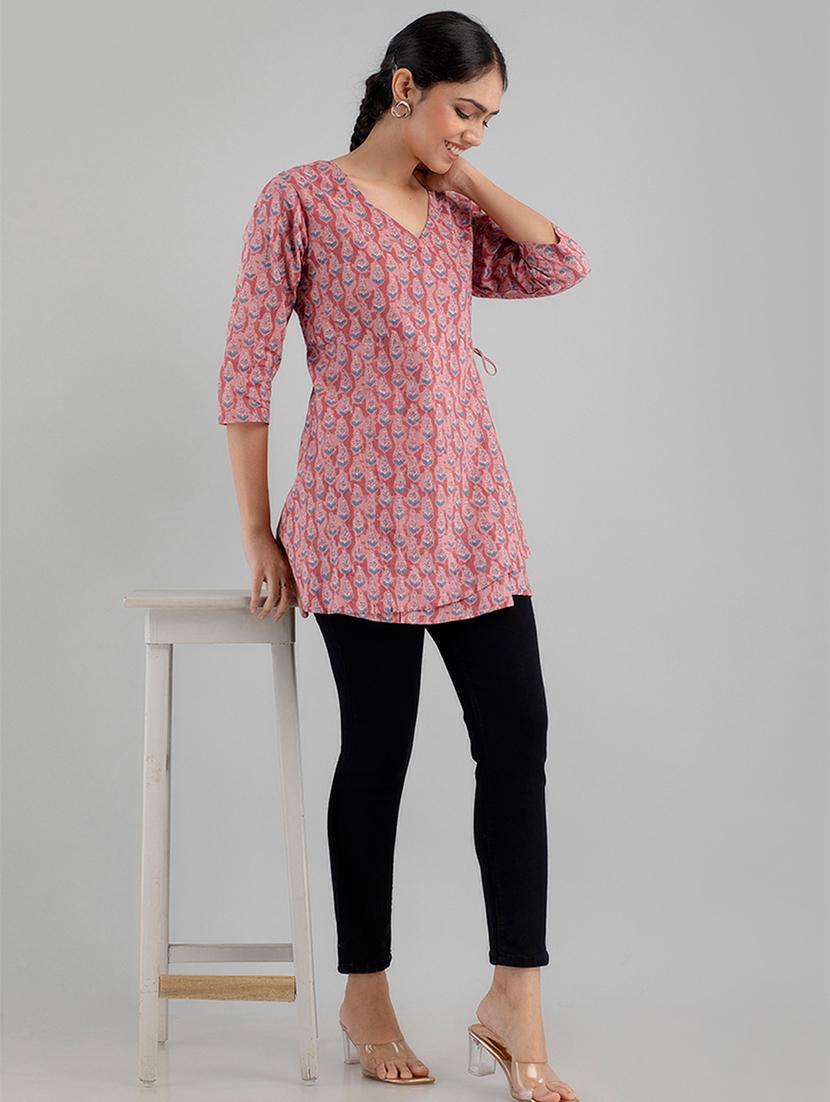 women printed three quarter sleeve angrakha kurti - 21978630 - Standard Image - 5