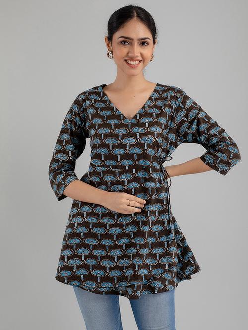 women printed three quarter sleeve angrakha kurti - 21978631 - Standard Image - 0