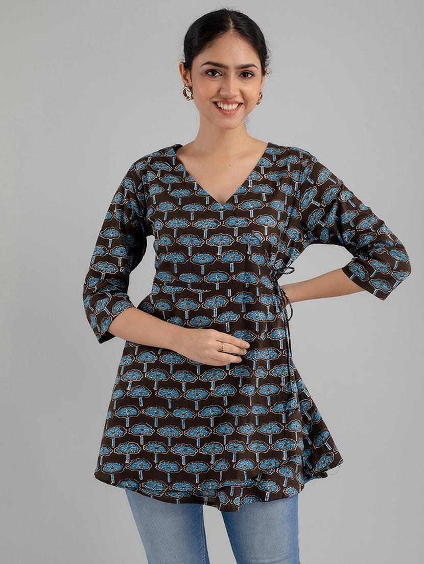 women printed three quarter sleeve angrakha kurti - 21978631 - Zoom Image - 0