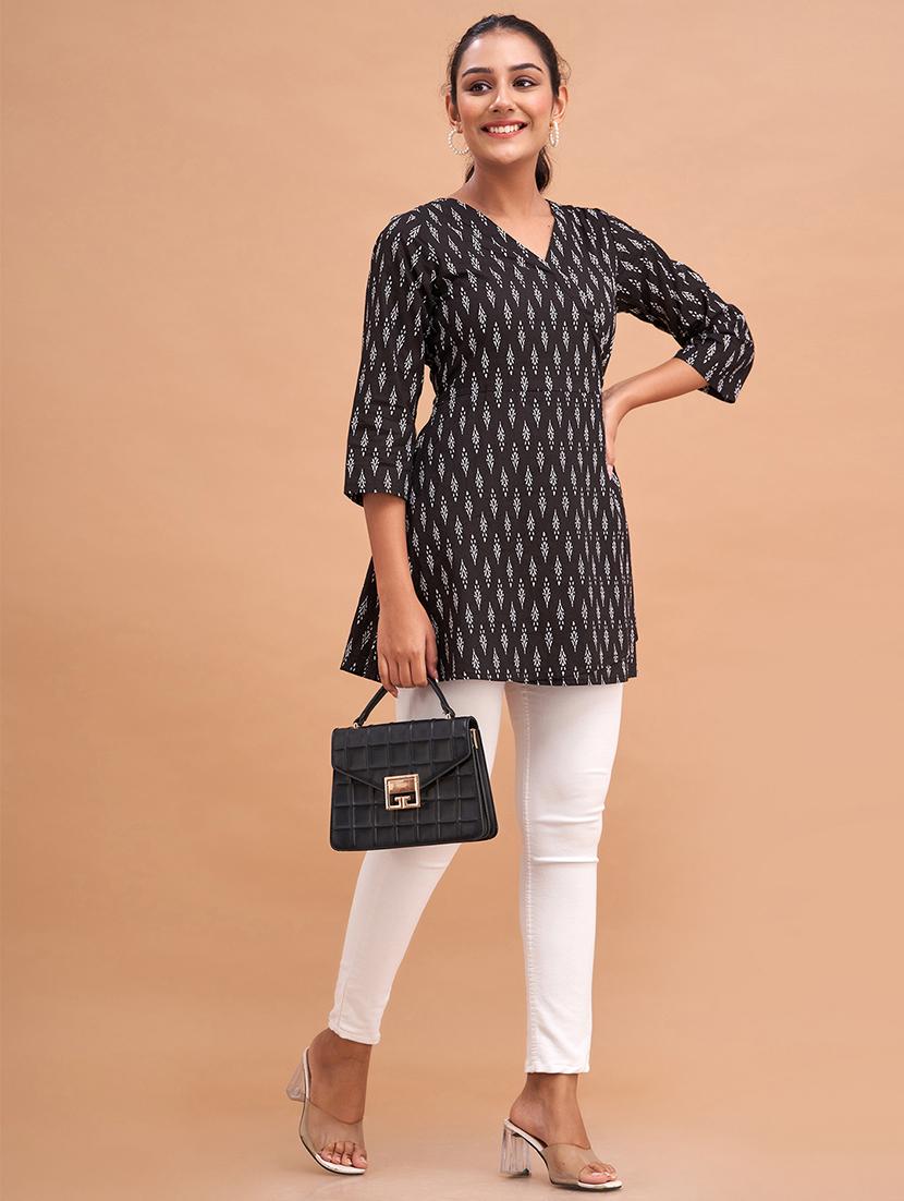 women printed three quarter sleeve angrakha kurti - 21978632 - Standard Image - 5