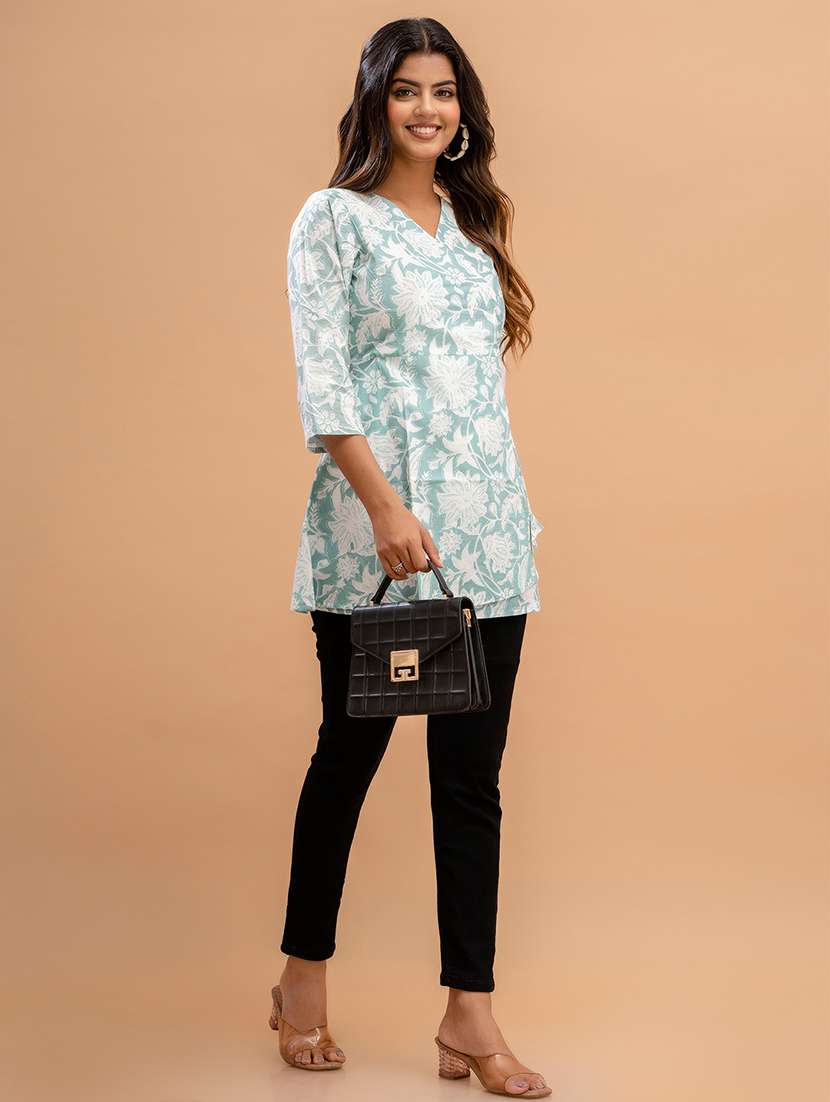 women printed three quarter sleeve angrakha kurti - 21978633 -  Standard Image - 3