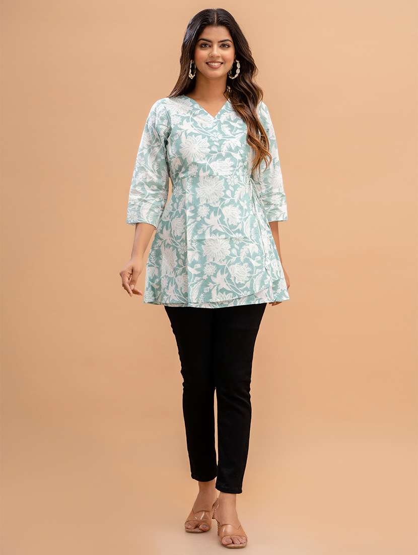 women printed three quarter sleeve angrakha kurti - 21978633 -  Standard Image - 5