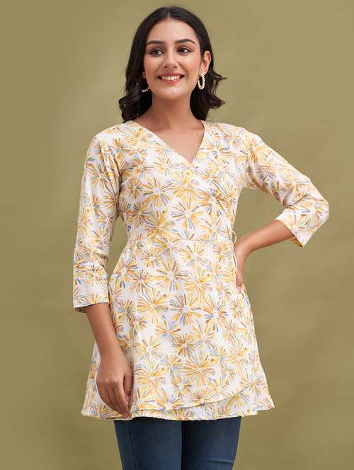 women printed three quarter sleeve angrakha kurti - 21978637 - Standard Image - 0