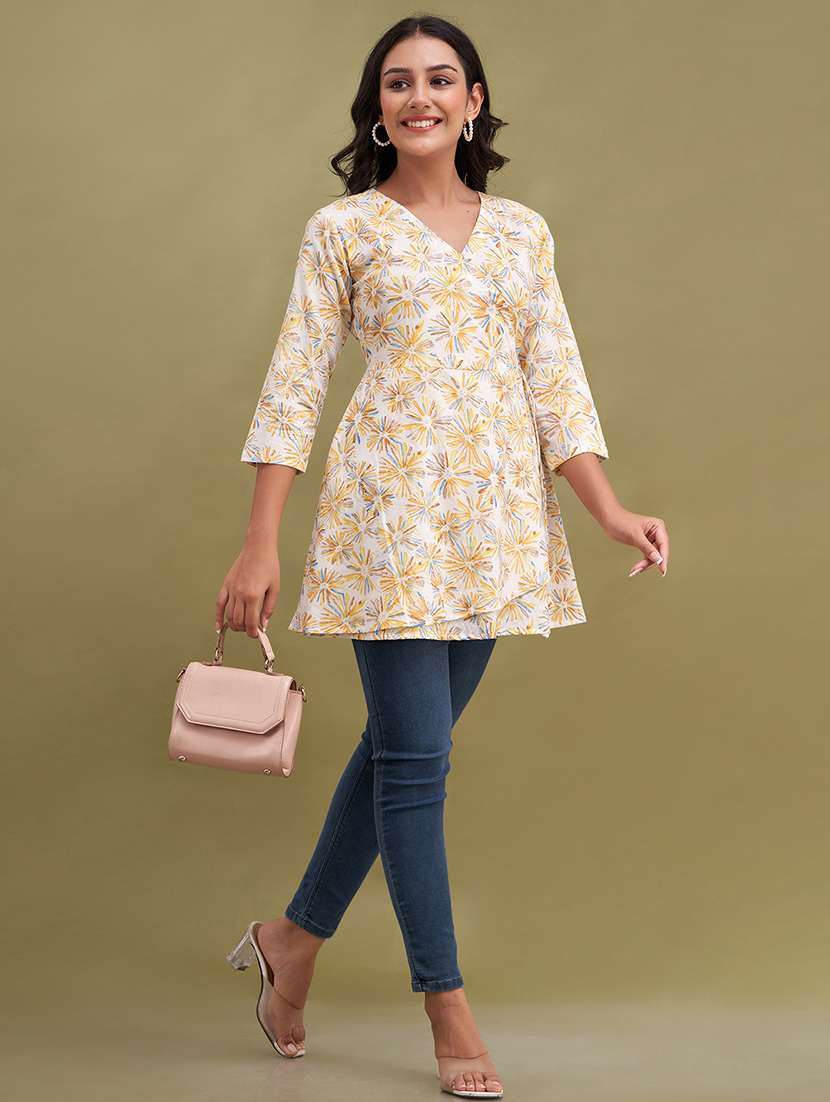 women printed three quarter sleeve angrakha kurti - 21978637 - Standard Image - 5