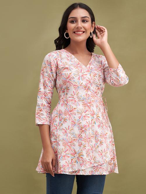 women printed three quarter sleeve angrakha kurti - 21978638 - Standard Image - 0
