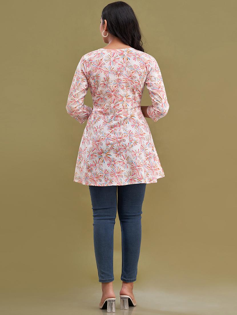 women printed three quarter sleeve angrakha kurti - 21978638 - Standard Image - 3