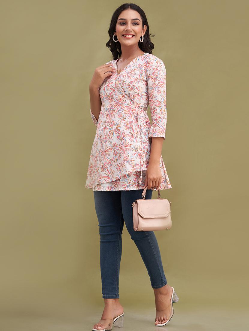 women printed three quarter sleeve angrakha kurti - 21978638 - Standard Image - 5