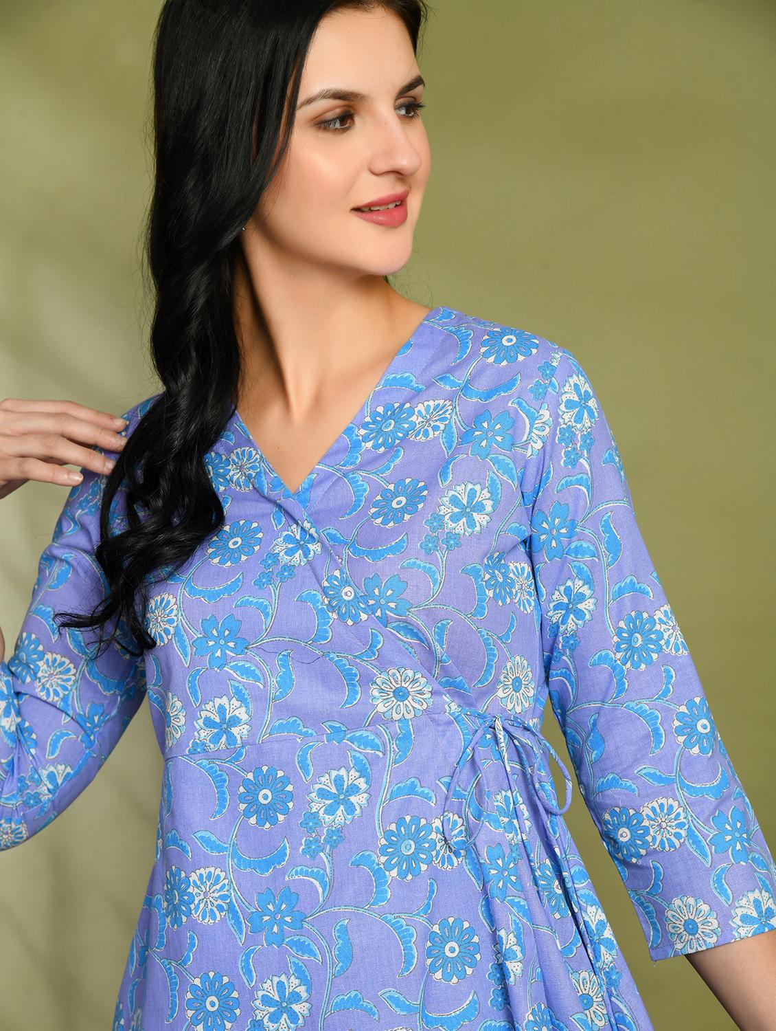 women printed three quarter sleeve angrakha kurti - 21978644 - Standard Image - 5