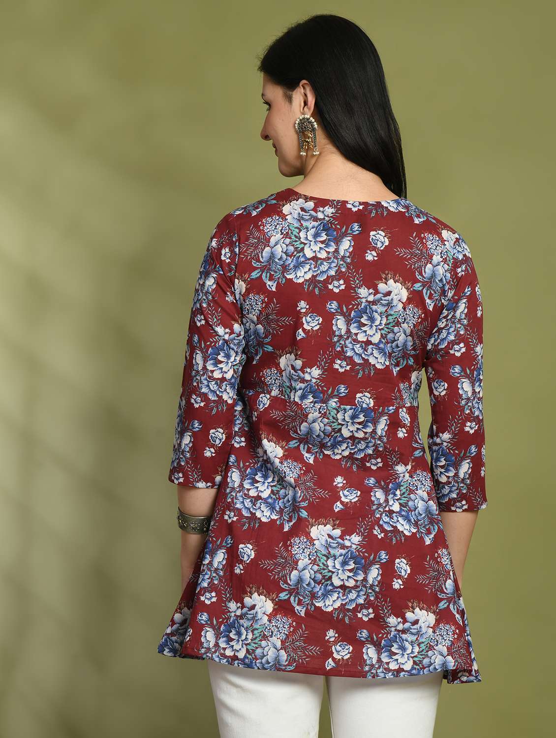 women printed three quarter sleeve angrakha kurti - 21978645 -  Standard Image - 3