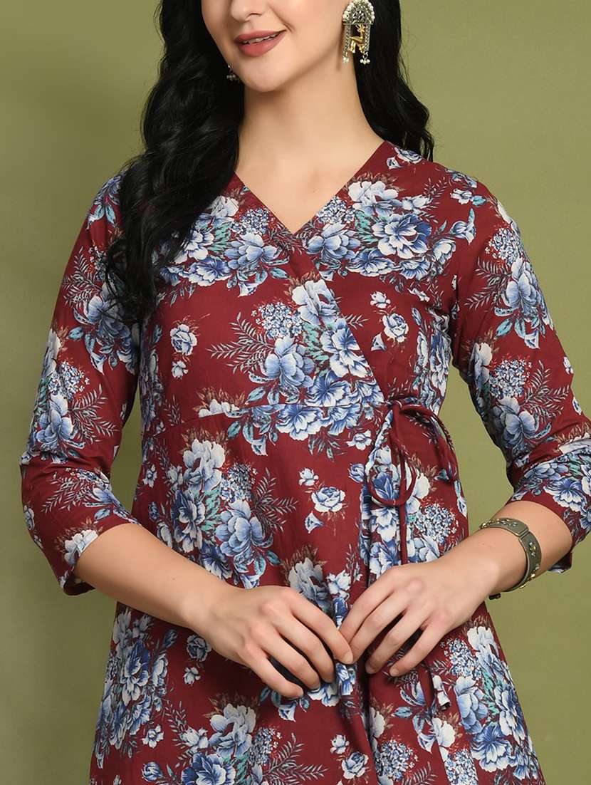 women printed three quarter sleeve angrakha kurti - 21978645 -  Standard Image - 5