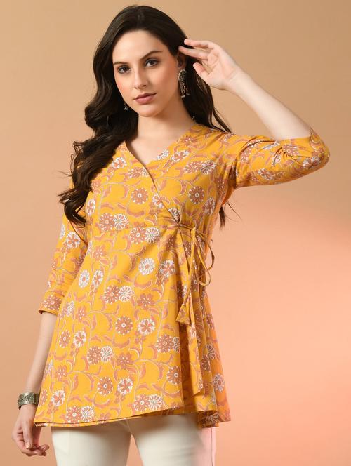 women printed three quarter sleeve angrakha kurti - 21978647 -  Standard Image - 0
