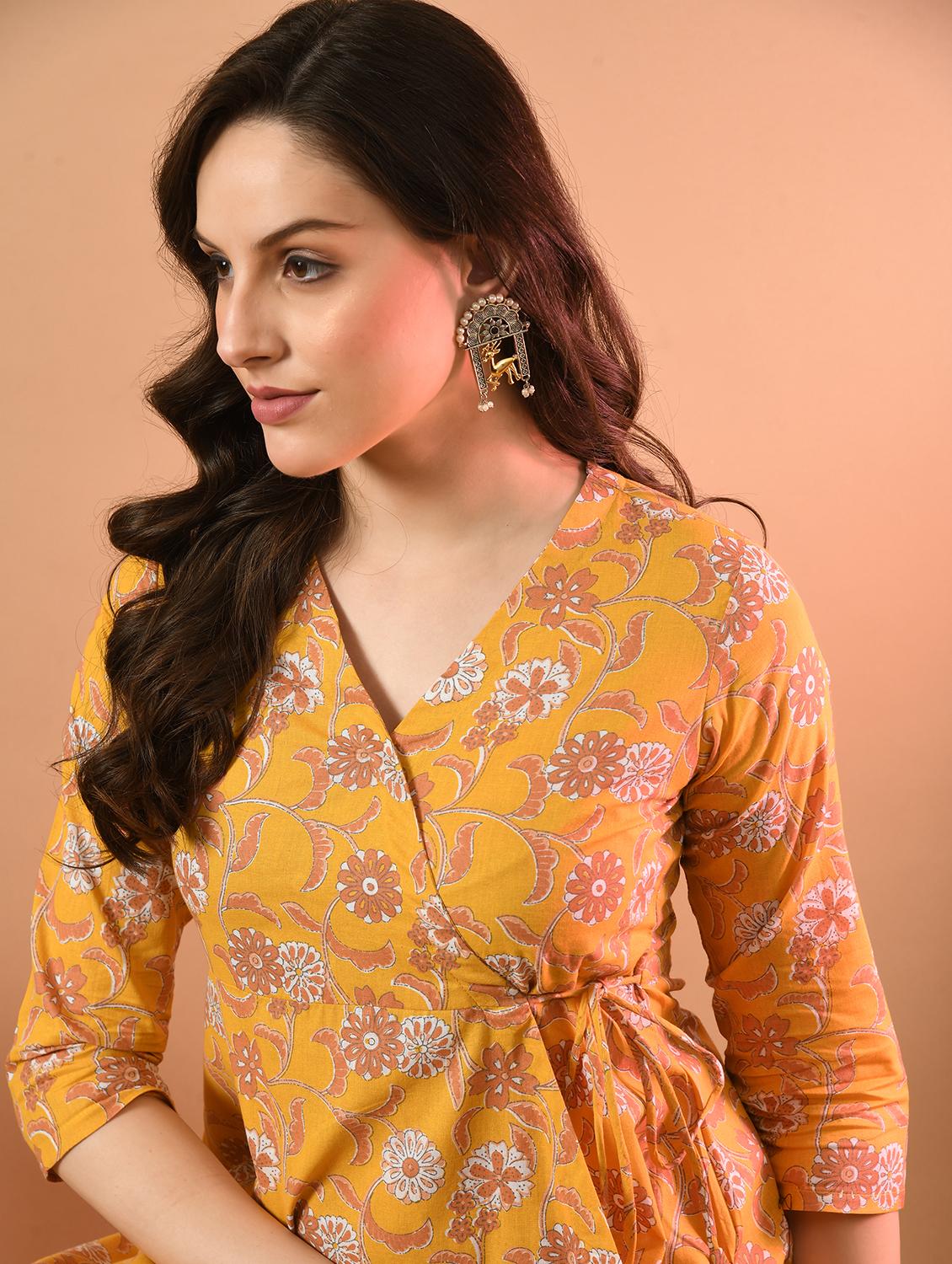 women printed three quarter sleeve angrakha kurti - 21978647 - Standard Image - 5