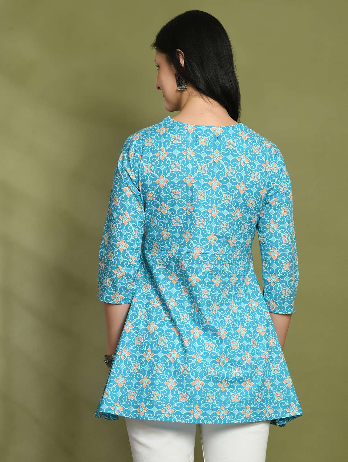 women printed three quarter sleeve angrakha kurti - 21978648 -  Standard Image - 3