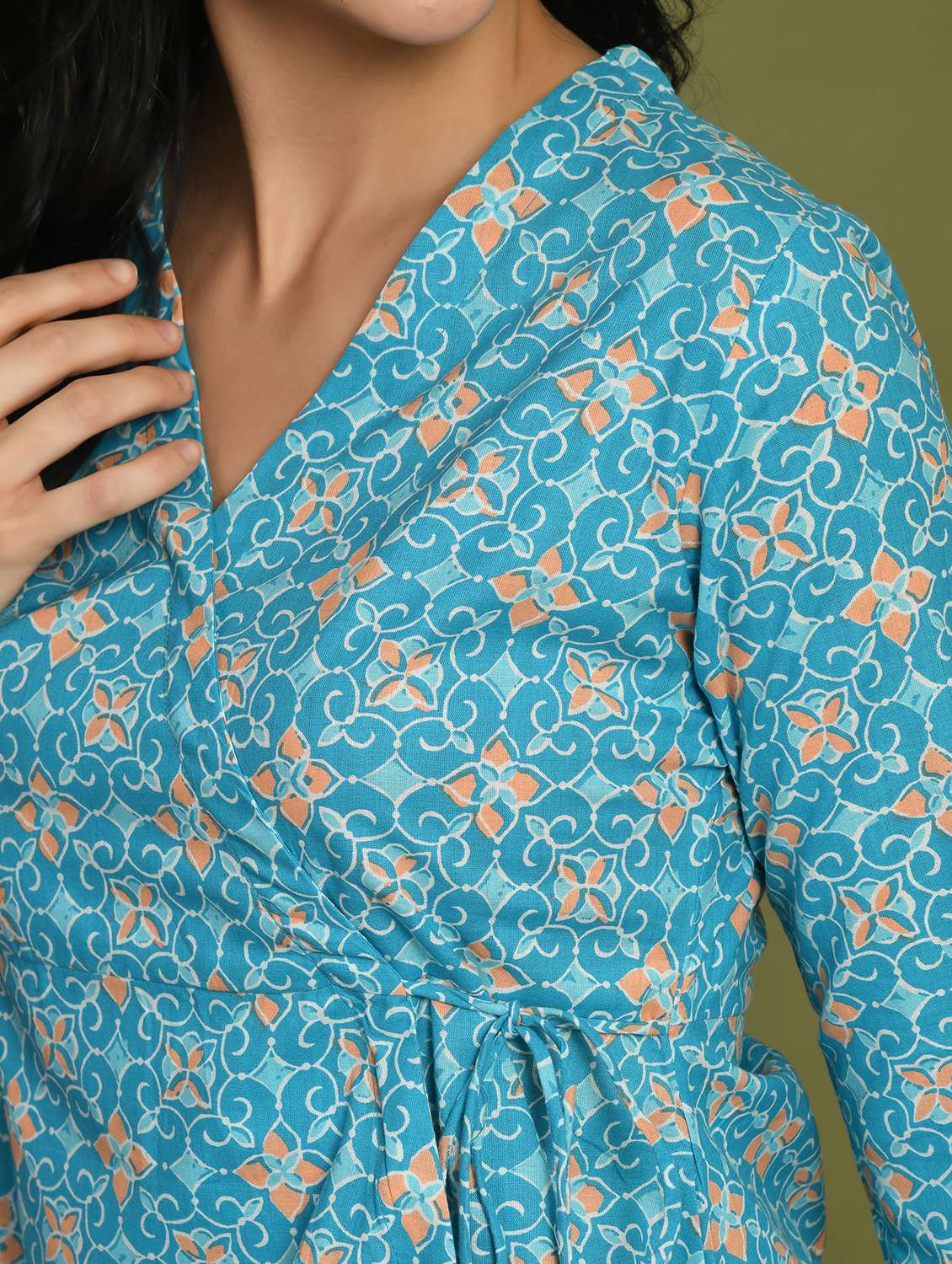 women printed three quarter sleeve angrakha kurti - 21978648 -  Standard Image - 5