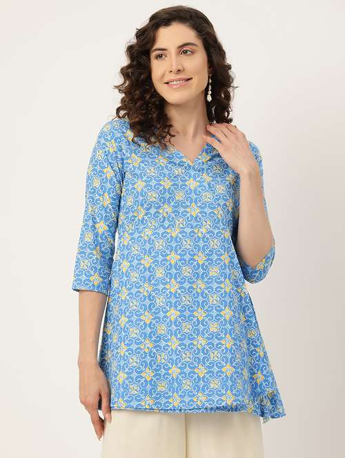 women printed three quarter sleeve angrakha kurti - 21978653 -  Standard Image - 0