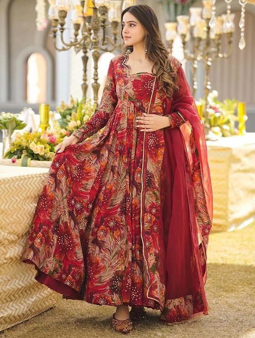women floral printed long sleeve kurta dupatta set - 21978656 - Standard Image - 0