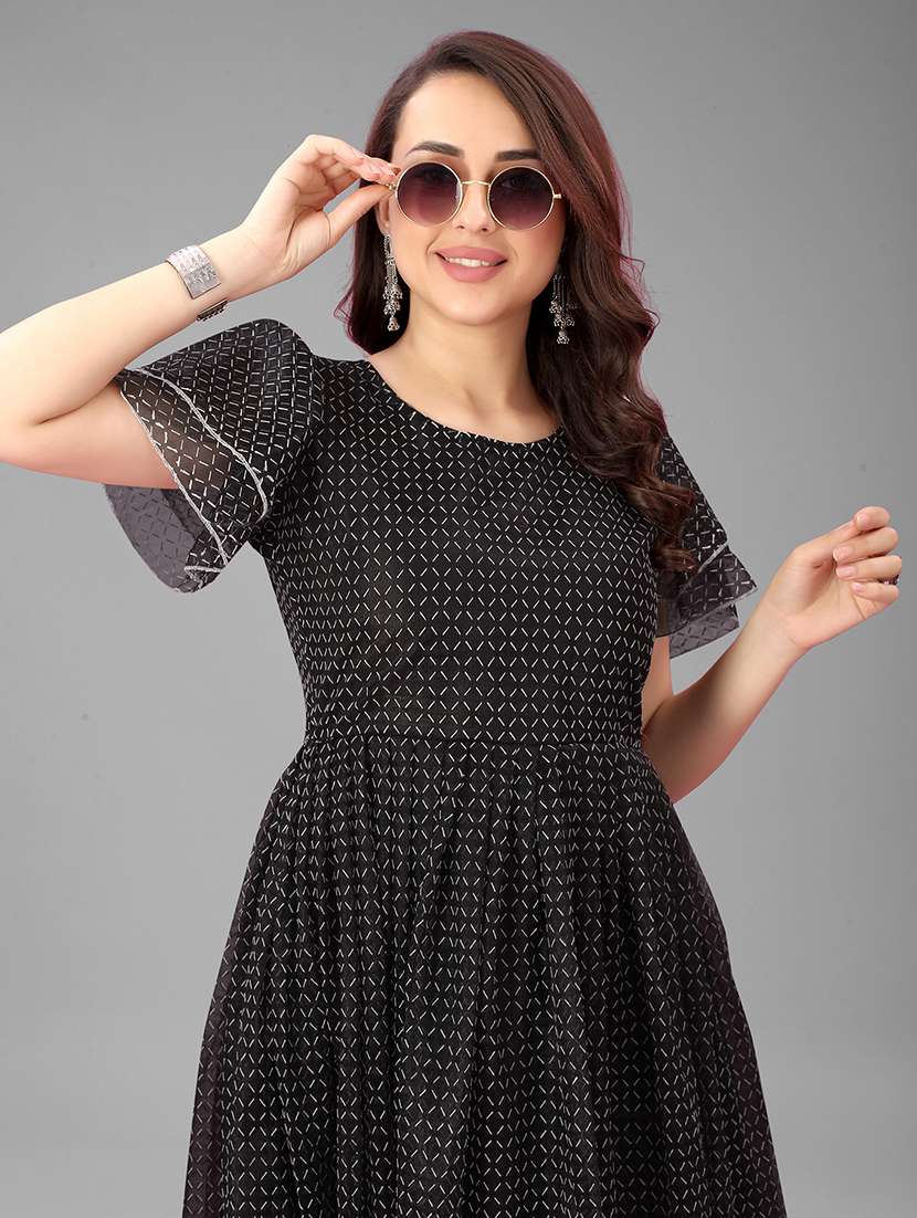 women checkered semi stitched fit & flare gown - 21978657 -  Standard Image - 3