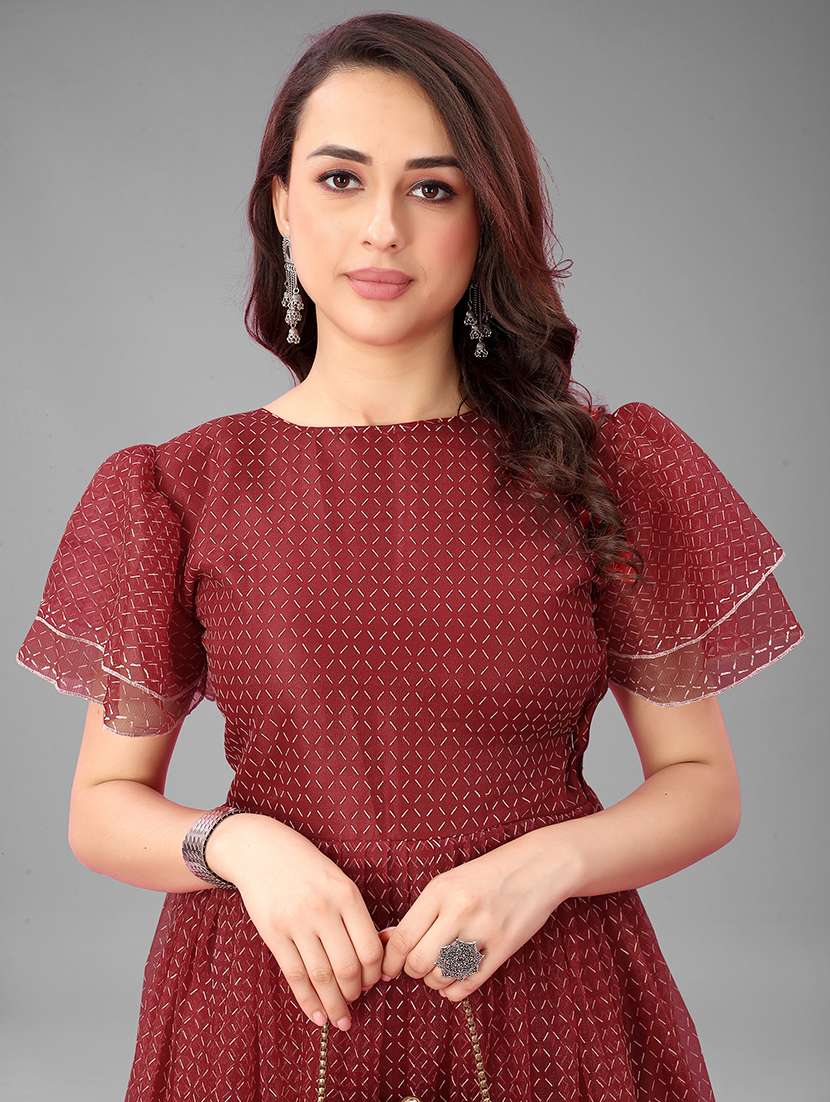 women checkered semi stitched fit & flare gown - 21978659 -  Standard Image - 3