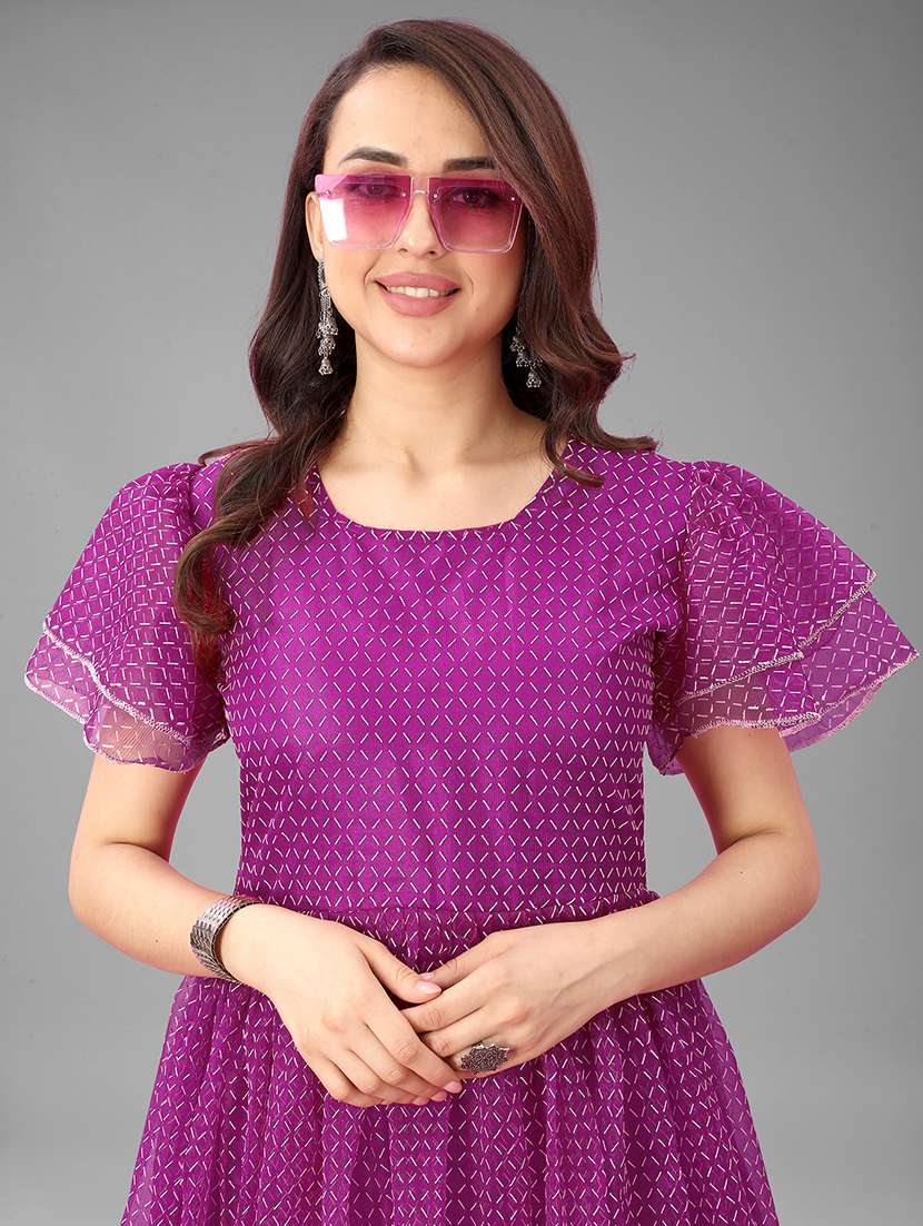 women checkered semi stitched fit & flare gown - 21978662 -  Standard Image - 3