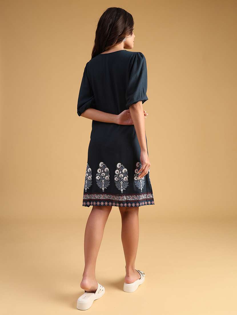 women printed puff sleeve a-line dress - 21978897 -  Standard Image - 3