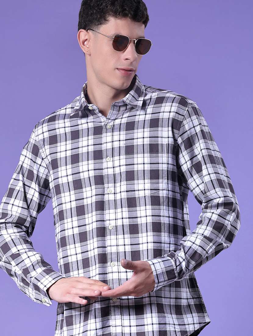 men checkered long sleeve regular fit casual shirt