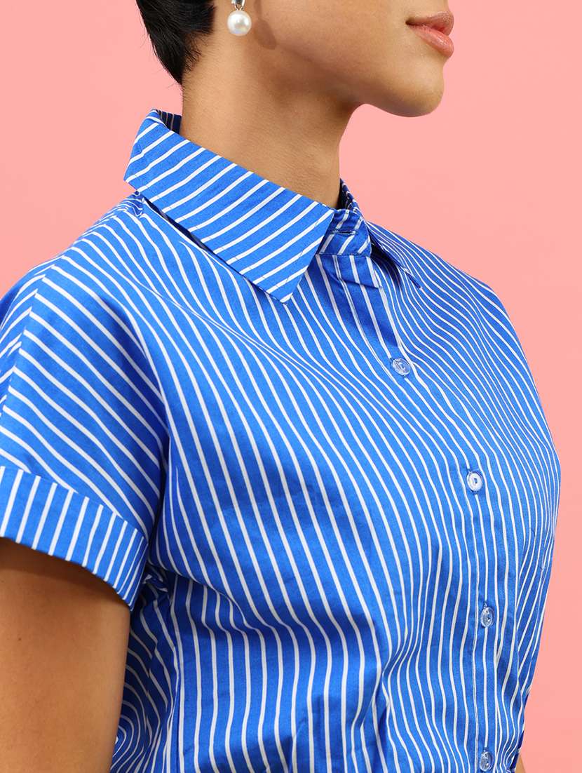 women striped collared short sleeve crop shirt - 21978997 -  Standard Image - 5