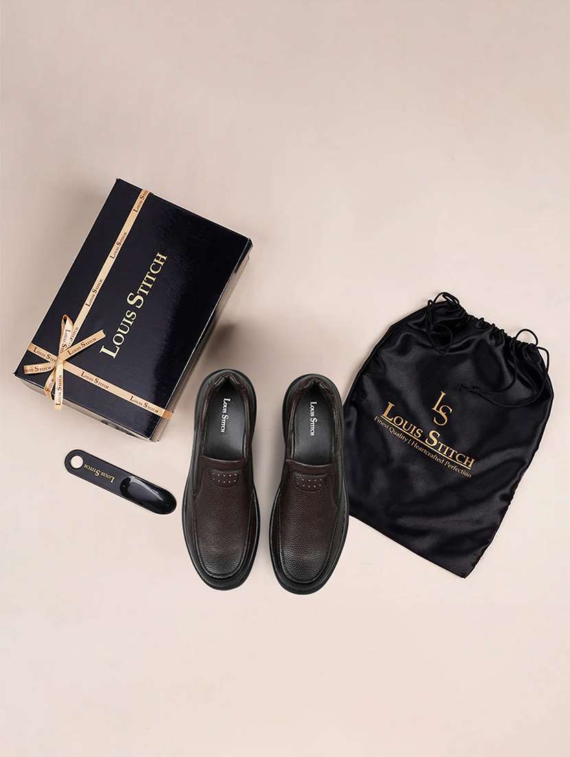men solid slip on formal shoes - 21979015 - Standard Image - 3